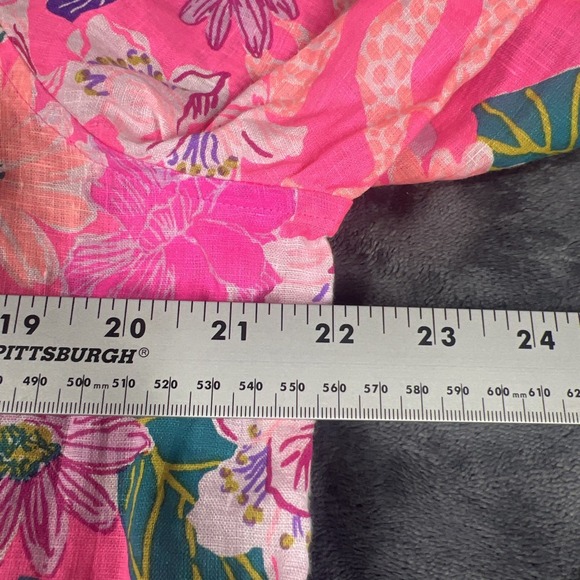 Lilly Pulitzer Womens Size L Pink Sea View Button Down Shirt Linen Beach Travel - Picture 5 of 8